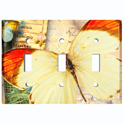 Metal Light Switch Plate Outlet Cover (Butterfly Apple Leaves Letter  - Single Toggle)
