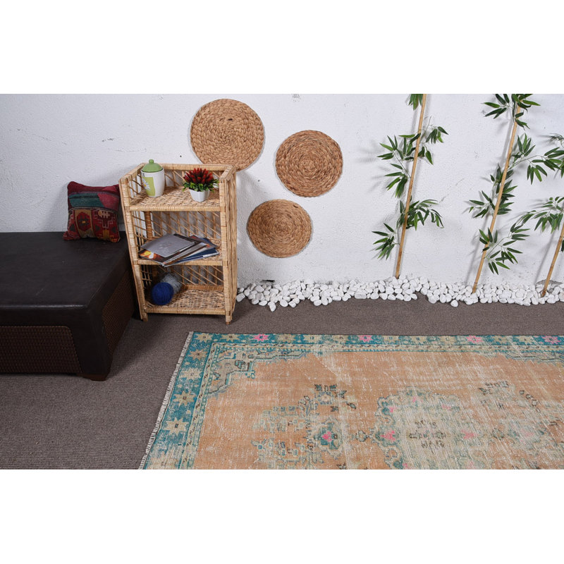 Tapis en laine, tapis turcs, tapis de sol, tapis rétro, tapis tissés à plat orange, tapis 4,8 x 7,3 pi