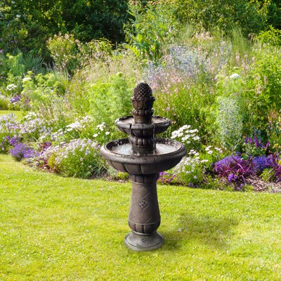 Webbe 2-Tier Outdoor Birdbath Freestanding Water Fountain with Adjustable Pump, Stone-Look Finish & Weather-Resistant Polyresin