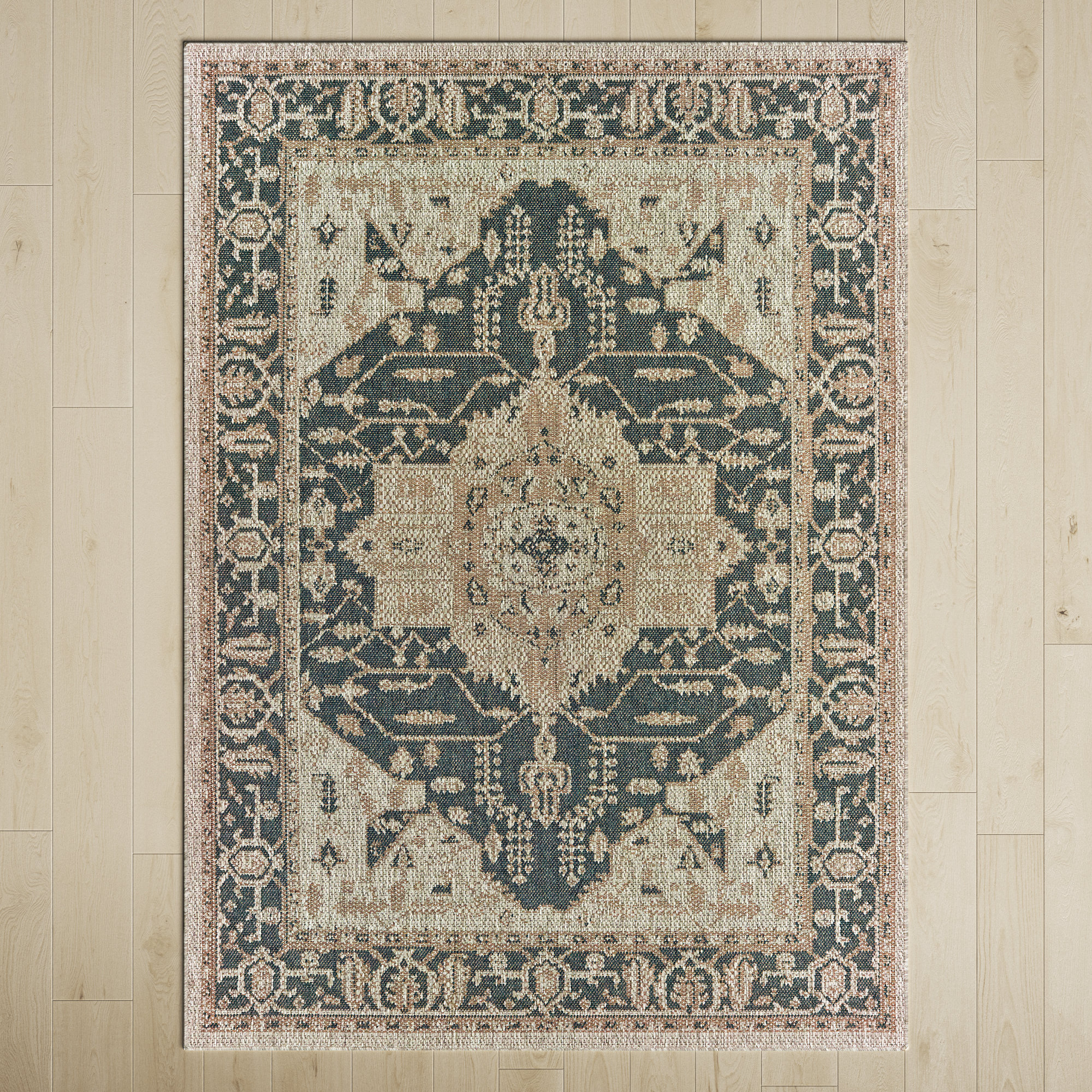 Crawford Dark Blue/Gray Indoor/Outdoor Rug, Rectangle 6'7" x 9'2"