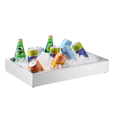Stainless Steel Countertop Food Serving Display Container with Acrylic Lid, Ice Trays, and Sushi Set - Cold Sushi & Hot Condiment Dispenser Tray