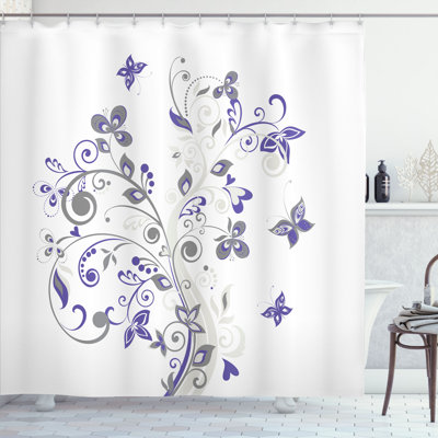 Ambesonne Floral Shower Curtain Swirled Branches Tree Print -  sc_349038_extralong