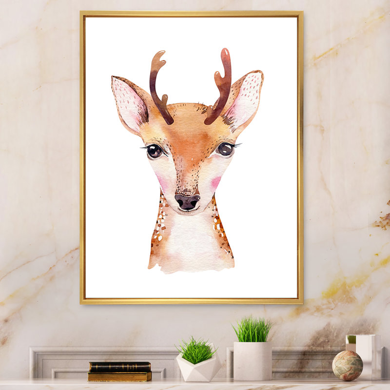 Mignon portrait d'antilope II - peinture, H 40 po x l 30 po x P 1,5 po, Cadre flottant doré