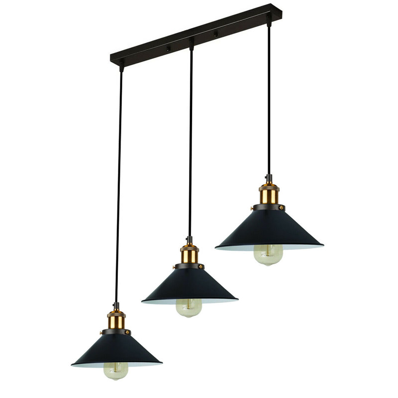 Modern Industrial Latshaw 3-Light Island Cone Ceiling Pendant – Adjustable Lighting for Kitchen & Dining Rooms by Mercury Row