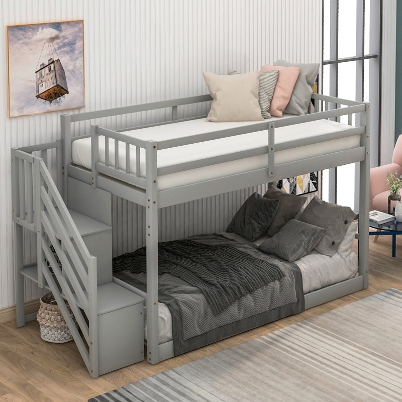 Lit simple superposé au-dessus, gris, avec espace de rangement - et solution efficace, Gris