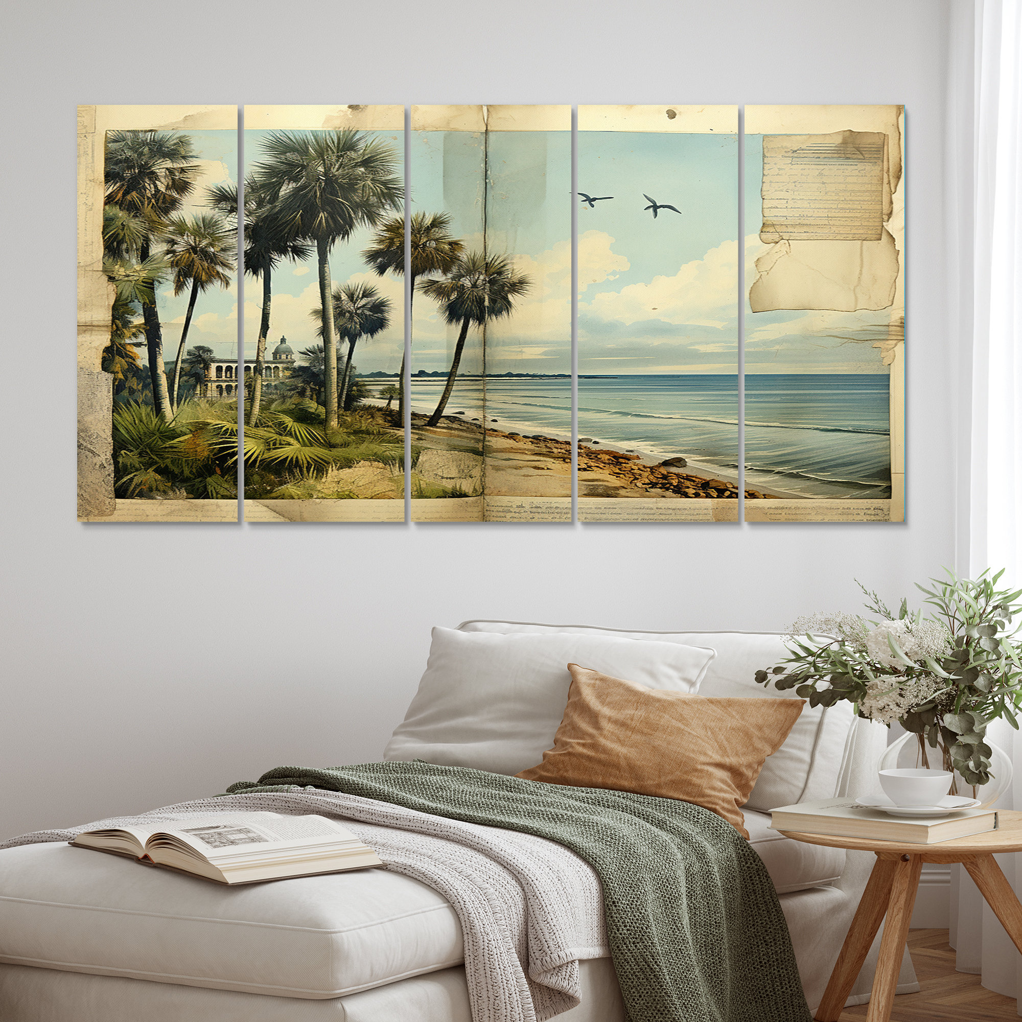 Bayou Breeze Vintage Florida Collage Palm Trees And Beach VI Florida