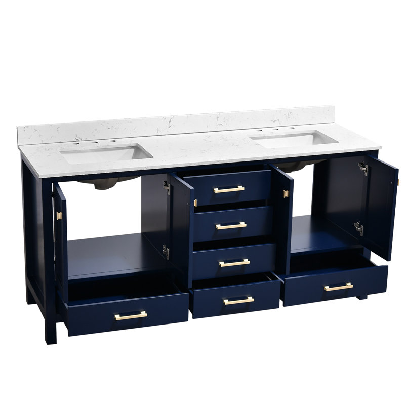 72 Inch Bathroom Vanity With Double Sinks, Blue