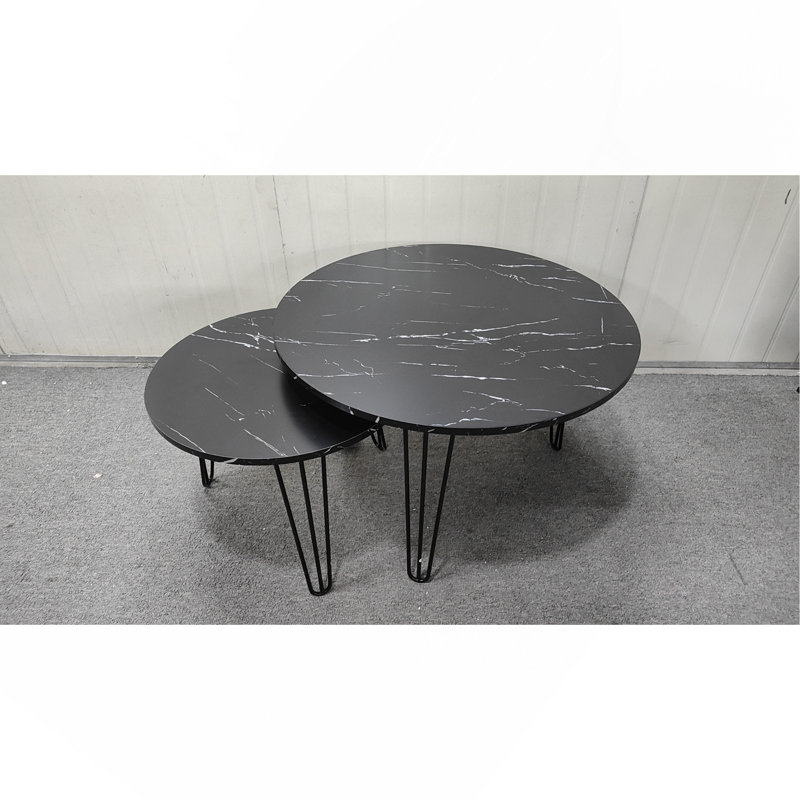 Round Nesting Coffee Table Set Of 2, Black, Wood