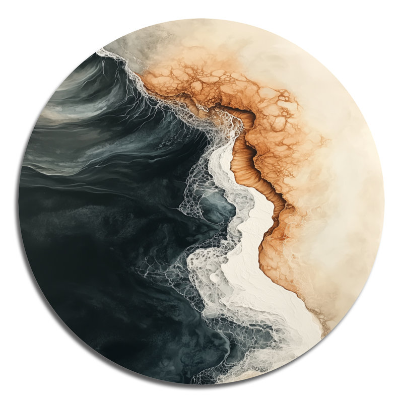 Jacoya - Art mural rond moderne transitionnel abstrait en métal, L 16 po x H 16 po