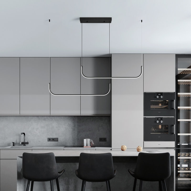 Modern Dimmable LED Chandelier Linear Chandeliers for Living Room Dining Room Kitchen Island(2-Light), Matte Black