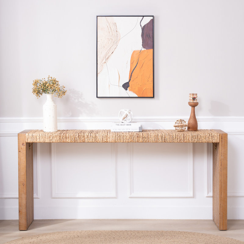 69" Console Table With Hand-Woven Straw