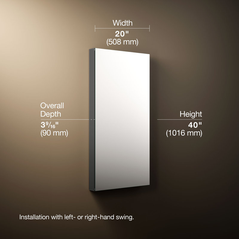 Maxstow™ Surface Mount Frameless Medicine Cabinet with 4 Fixed Shelves, 40" H x 20" W x 3.5" D
