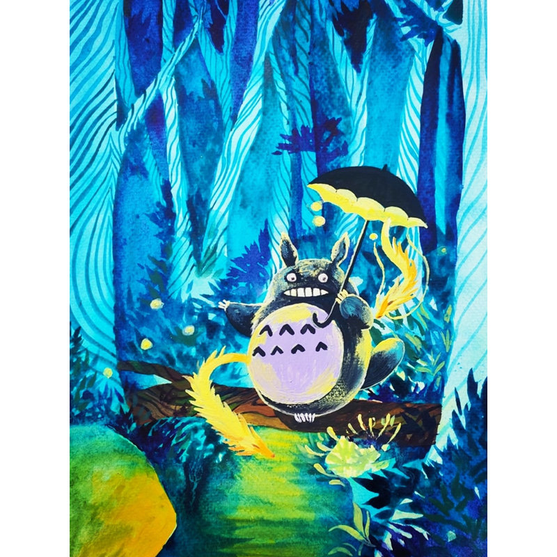 Totoro avec parasol | Aquarelle sur toile | Par Swati Tripathi