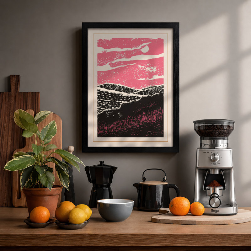 Nocturne Landscape Japandi - Framed Print, Black, A3 - 42.0 x 29.7 cm