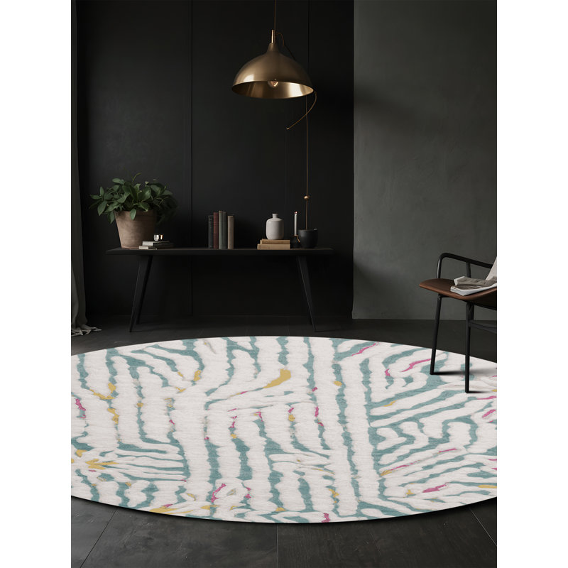 Machine Washable Beige Area Rug, Round 4'