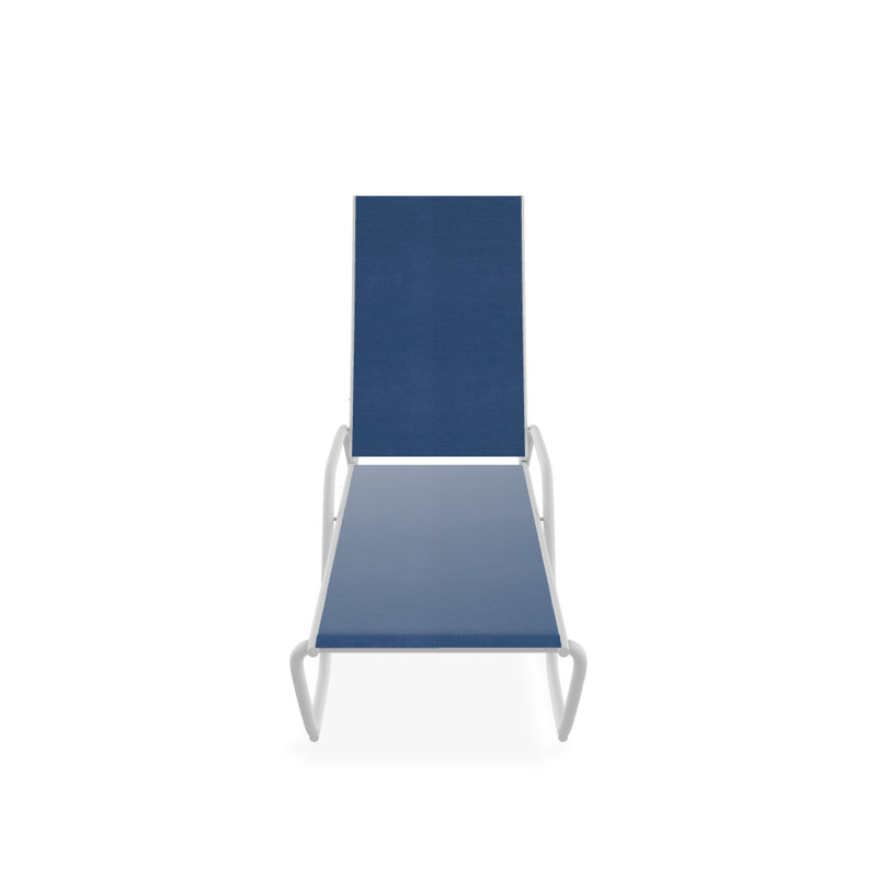Outdoor Rust-Resistant Metal Chaise Lounge, Cobalt 35D Sunbrella®, Textured White