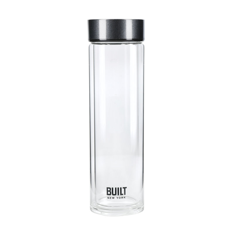 Built Tiempo 18ml Double Wall Insulated Glass Water Bottle, Black/Clear