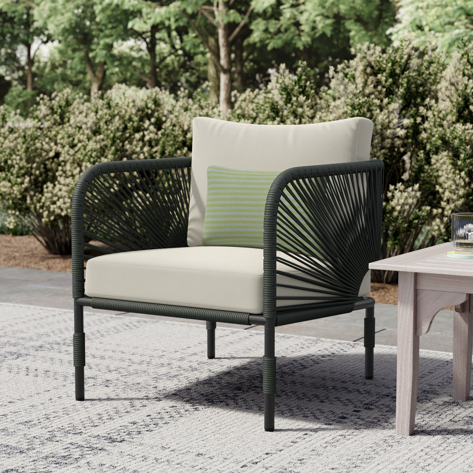 Acklin Patio Lounge Chair, Green, White
