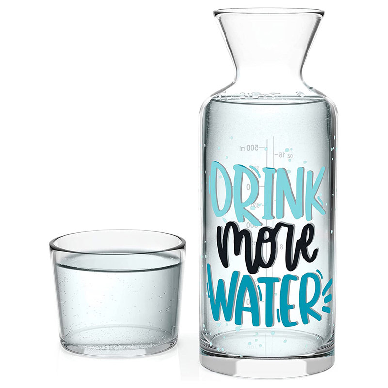 Carafe à eau de chevet - Carafe à eau 23,6 oz avec verre pour table de chevet, chambre à coucher, salle de bain - Carafe à eau claire avec dictons de motivation