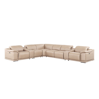 8-Piece L-Shaped Power Reclining Sectional In Genuine Leather – 3 Recliners