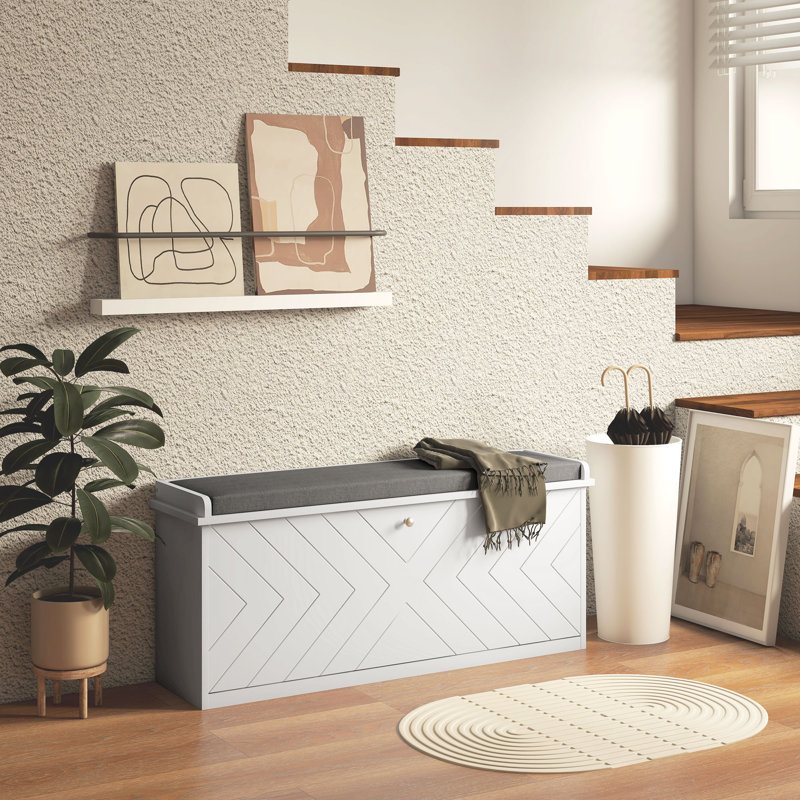 Banc à chaussures avec tiroir rabattable, coussin, 10 paires pour vestibule blanc