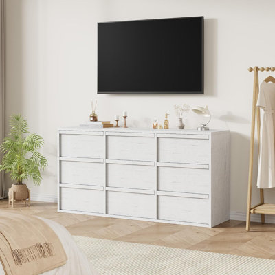 Commode de 9 pouces pour chambre à coucher, commode de 58,7 pouces de large, commode horizontale autoportante avec tiroirs de rangement, commode en bois pour salon, couloir, entrée