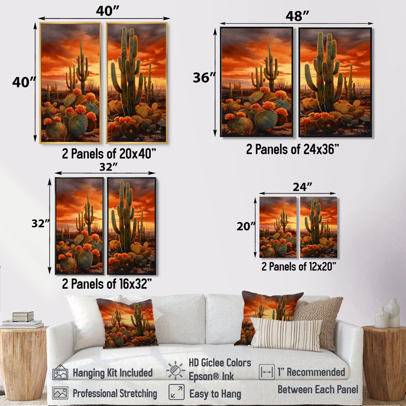 «Copper Cactus In Nevada», art mural traditionnel sur toile, H 36 po x l 48 po, Noir