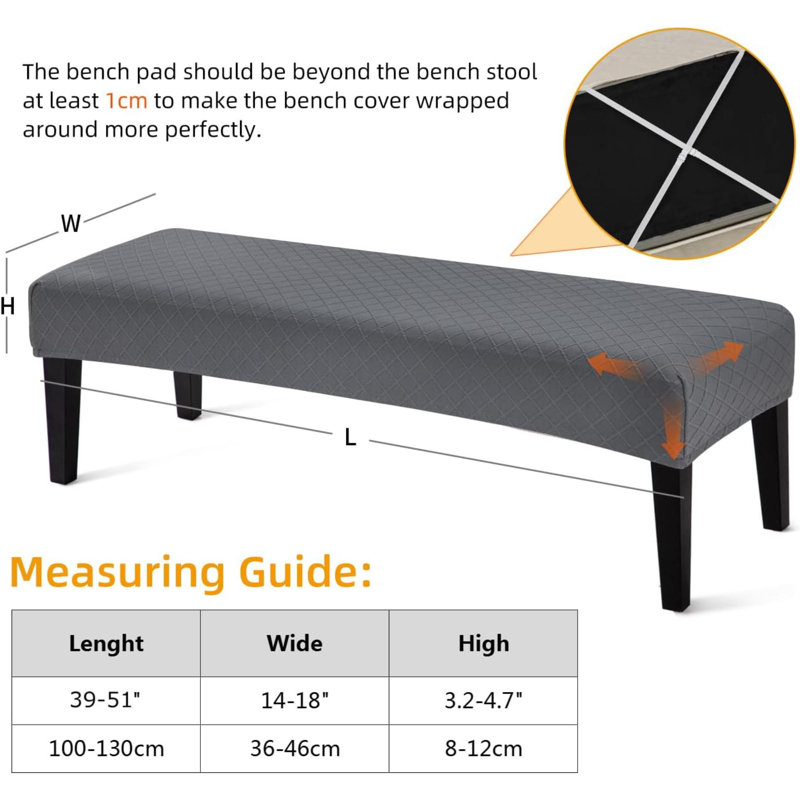 Waterproof Bench Covers For Dining Room, Stretch Jacquard Bench Slipcover Anti-Dust Removable Washable Chair Seat Slipcovers Protector (Dark Grey)