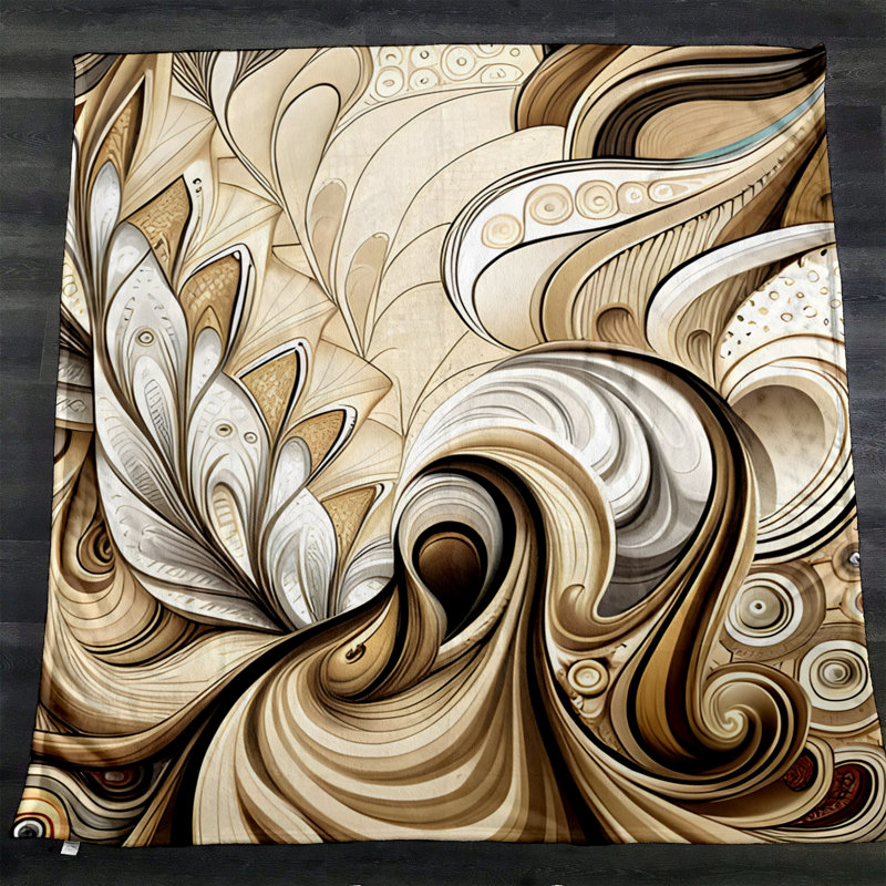 Throw Blanket, 68" W x 80" L, Floral/Abstract, Brown/Tan/Black