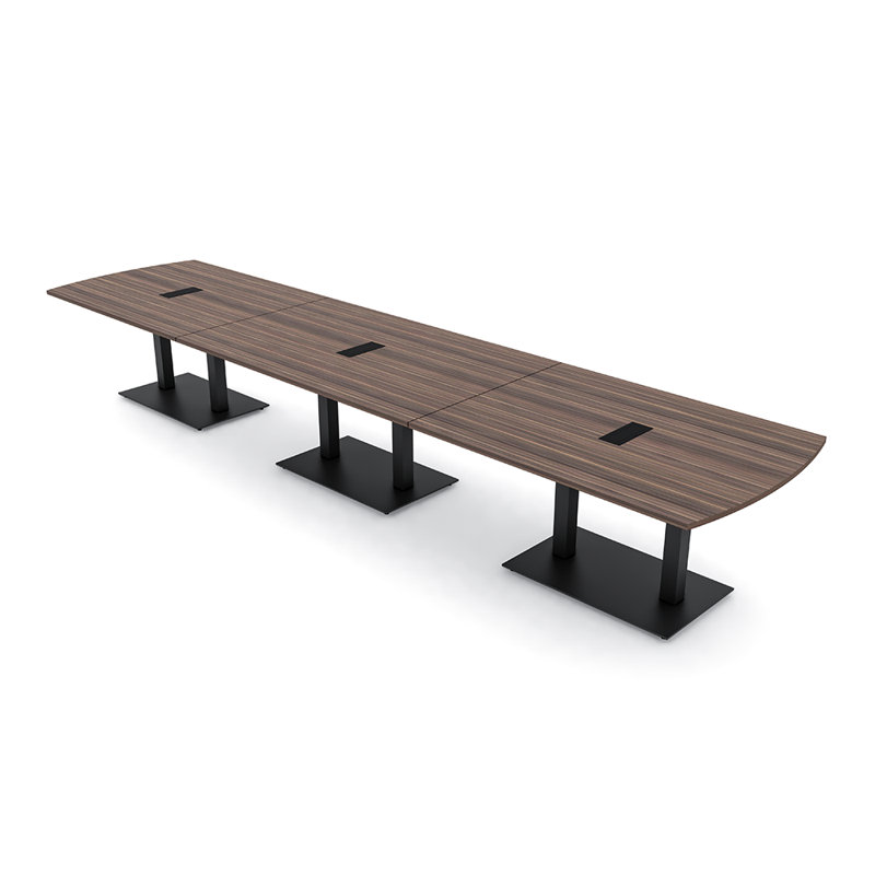 Table de conférence Pavert Arc Unité électrique, Noir mat, H 30 po x l 192 po x P 48 po, Eucalyptus naturel