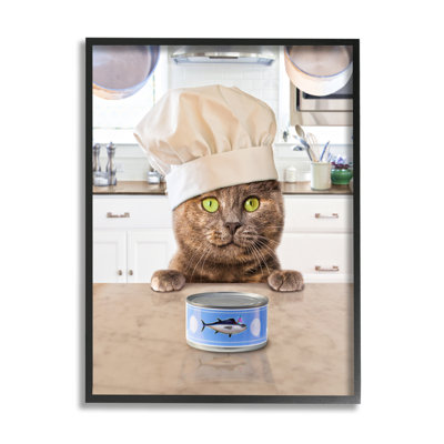 «Cat Cat & Tuna Can», encadré sur bois par Michael Quacken