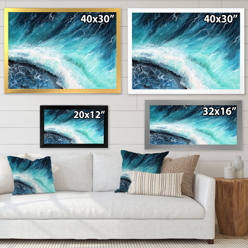 Bleu marine, vagues de l'océan et écume de mer blanche I - peinture sur toile, H 24 po x l 32 po