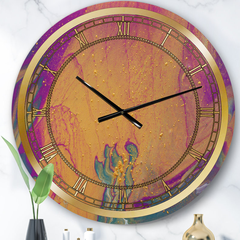 Horloge murale glamour or mauve et marbre bleu I, Petit