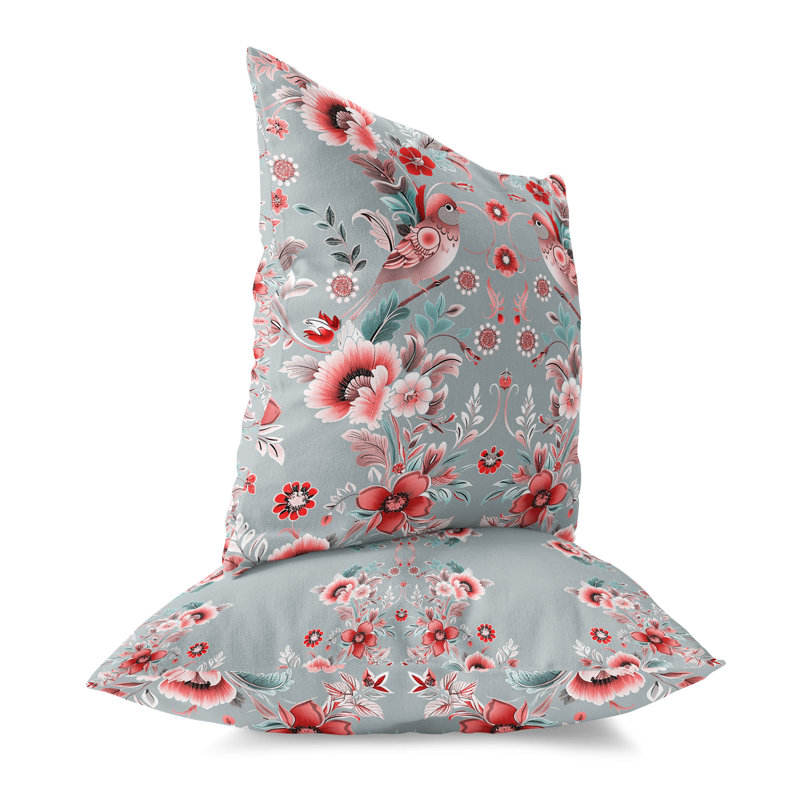 Coussin Folk Garden Whispers, H 18 po x l 18 po, Rouge / rose