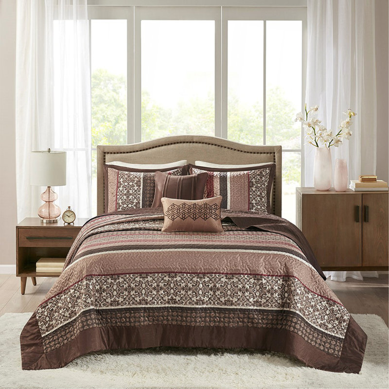 Ensemble de courtepointe 5 pièces jacquard avec coussins Red King / Cal King
