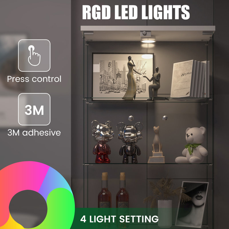 Dedorah Glass Display Cabinet, Curio Storage Cabinet with Door and LED Light, White
