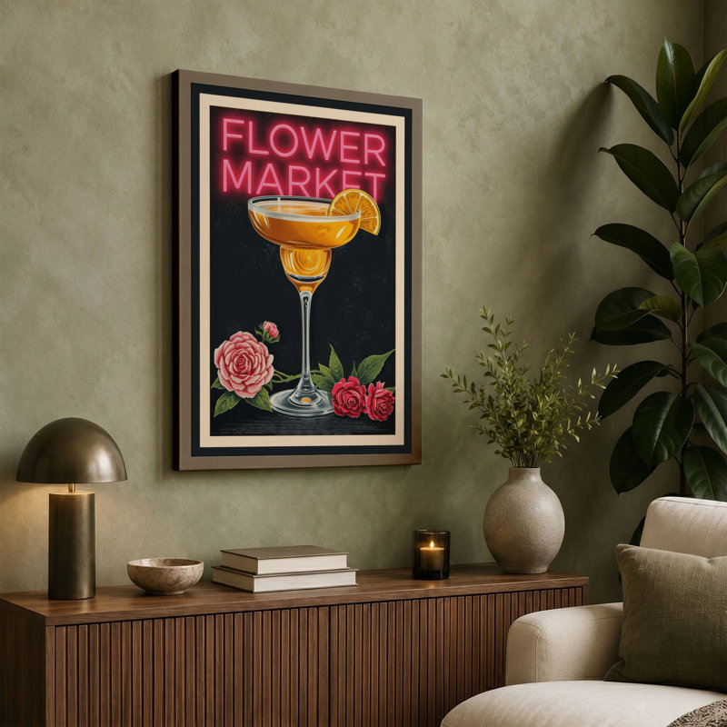 Flower Market Cocktail Art Deco - Wrapped Canvas, 18x12 - 45.7 x 30.5 cm, Cream Border