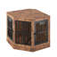 Cage décorative pour chien, style meuble, avec table d'appoint, couleur marron.