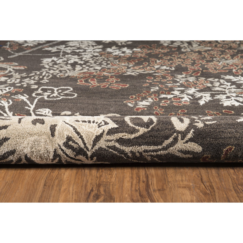 Tapis brun touffeté à la main à motif floral en polyester 9 pi x 12 pi Bayah