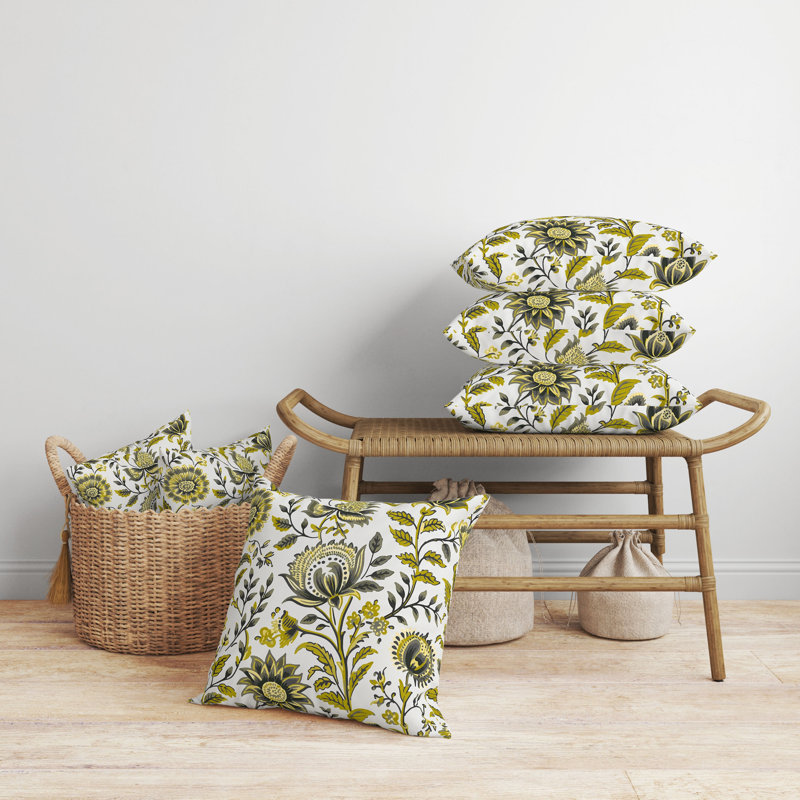 Coussin Sanganeri, H 16 po x l 16 po, Vert floral