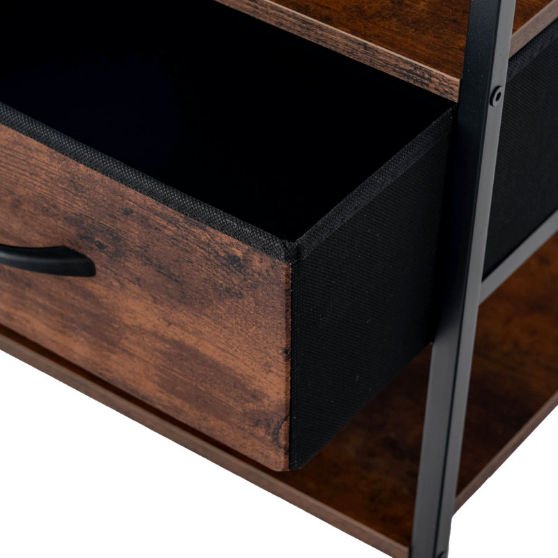 3-Tier Nightstands With Charging Station,Set Of 2,End Table,Bed Side Table With Fabric Drawer