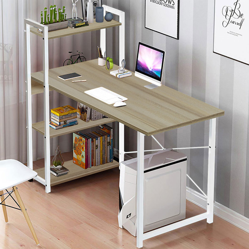 Metal Base Computer Desk, Light Cherry Wood/White, 109.22cm H x 89.92cm W x 39.88cm D