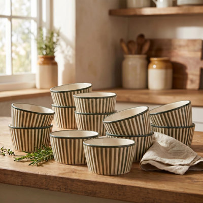 Handcrafted Stoneware Stripe Bowl