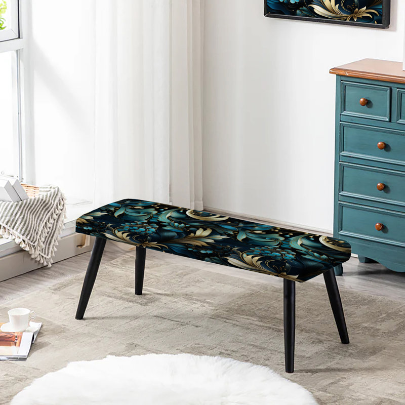Banc profond rembourré floral bleu foncé et blanc