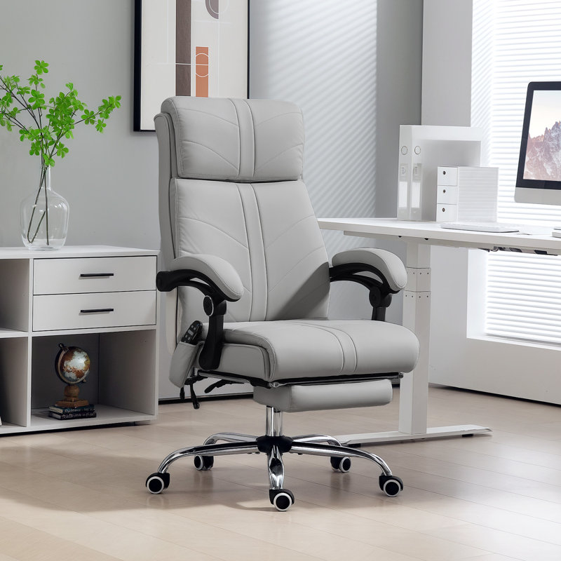 Aakas Faux Leather Massage Desk Chair, Light Grey