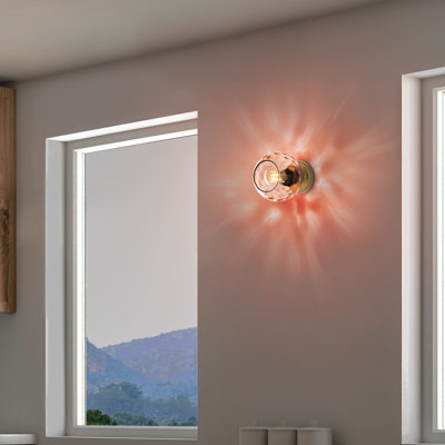 Celinda Stylish Wall Lamp, Pink & Gold, 5.9 x 7.1 x 5.9 inches | Metal Body with Glass Cap, Ø5.9 inches Base Plate | E27 Socket, Max 40W (Bulb Not Included) | Elegant Lighting for Home Decor & Modern Spaces, IP20 Rated