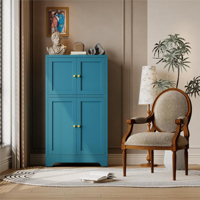 Armoire de rangement pour salle de bain, buffet décoratif en métal avec 4 portes et 2 tablettes réglables, armoires de salle de bain autoportantes, vestiaire antirouille, cuisine, salon, couloir