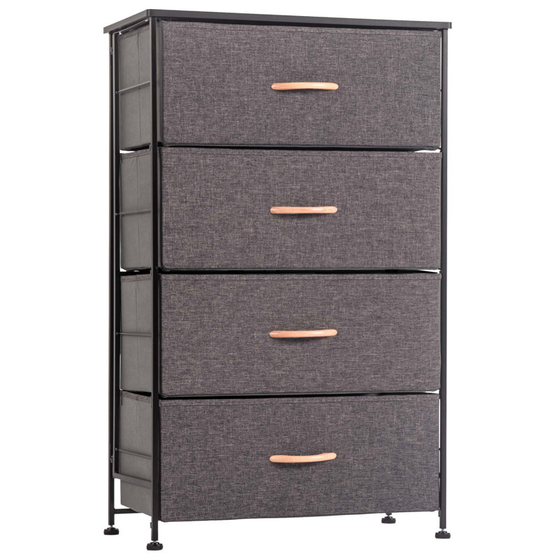 Commode de rangement en tissu 4 tiroirs Luman, Gris anthracite
