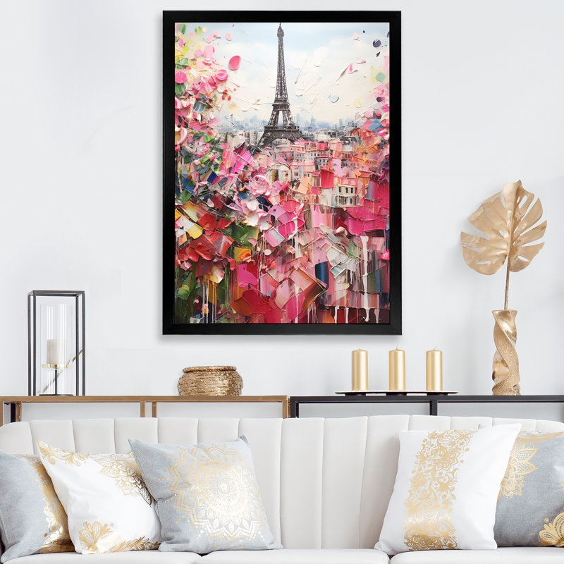 Paris In Bloom, collage rétro sur toile, Cadre simple noir, H 20 po x l 12 po x P 1 po