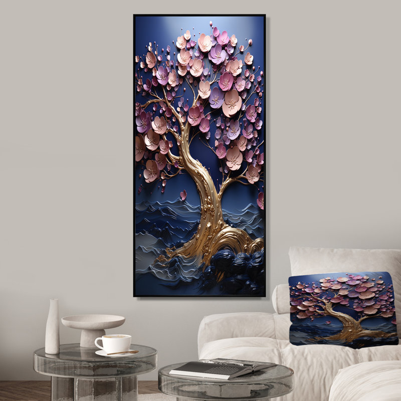 Orchidée arbre jardin de branches I - art mural arbre, Cadre flottant noir, 32" H x 24" W
